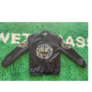 Unbranded Dragon Embroidered Bomber Jacket Mens M Black Excellent Frog Buttons